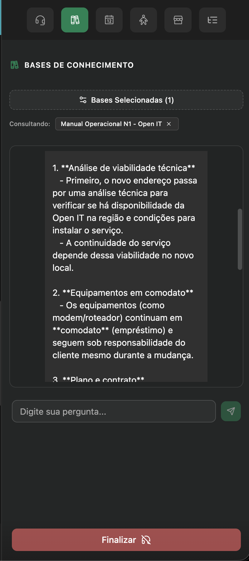 Base de conhecimento e transferência para setor no AtendAI
